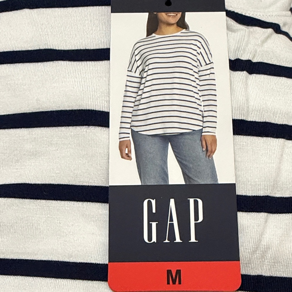 GAP White and Navy Striped Crewneck Top M NWT